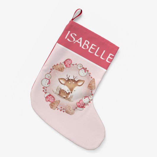 Schattige Herten Gingerbread Roze Kerstkous Kleine Kerstsok (Voorkant (Hangend))