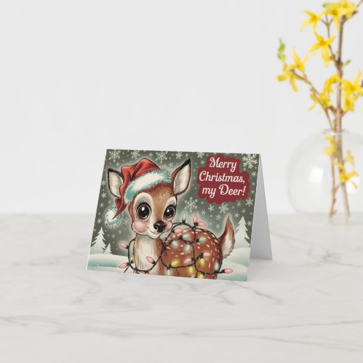 Schattige  Herten Kerst Kaart (Gele Bloem)