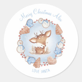 Schattige Herten Kerst stickers Blauwe Naam