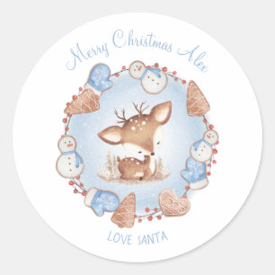 Schattige Herten Kerst stickers Blauwe Naam