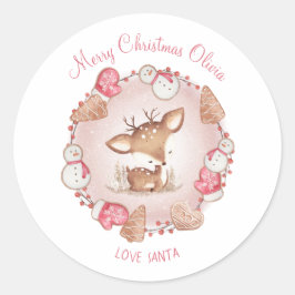 Schattige Herten Kerst stickers Roze Naam