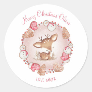 Schattige Herten Kerst stickers Roze Naam