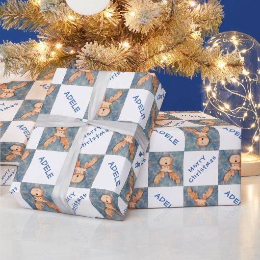 Schattige herten kindernaam kerstvakantie cadeaupapier (Feestdagen)