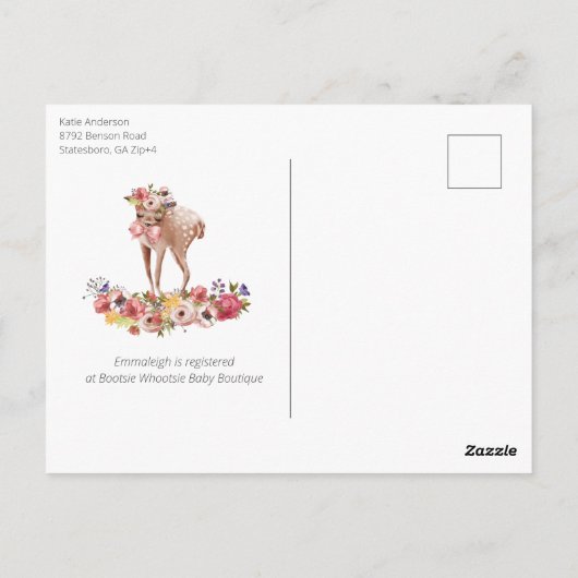 Schattige Herten Online Baby shower Boho Chic Flor Briefkaart (Achterkant)