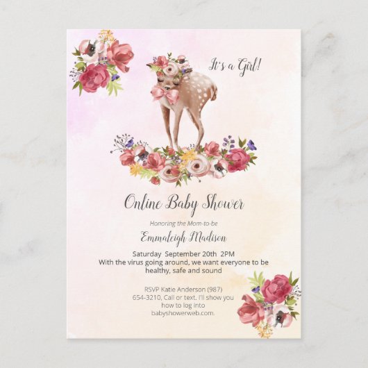 Schattige Herten Online Baby shower Boho Chic Flor Briefkaart (Voorkant)