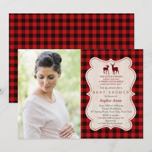 Schattige herten rode buffelruten foto baby shower kaart (Voorkant / Achterkant)