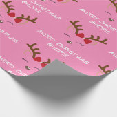 Schattige herten roze aangepaste naam cadeau kerst cadeaupapier (Hoek)