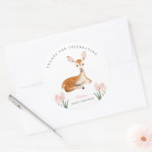 Schattige Herten Roze Bloemen Baby shower Ronde Sticker (Envelop)