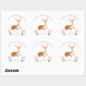 Schattige Herten Roze Bloemen Baby shower Ronde Sticker (Vel)
