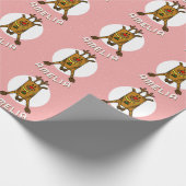 Schattige Herten Roze Kerst Kind`s Naam Cadeaupapier (Hoek)