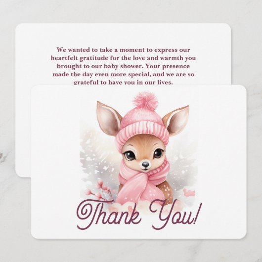 Schattige Herten Roze Pet Sjaal Winter Wonderland  Bedankkaart (Voorkant / Achterkant)