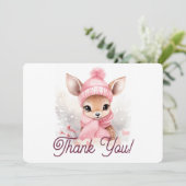 Schattige Herten Roze Pet Sjaal Winter Wonderland  Bedankkaart (Staand voorkant)
