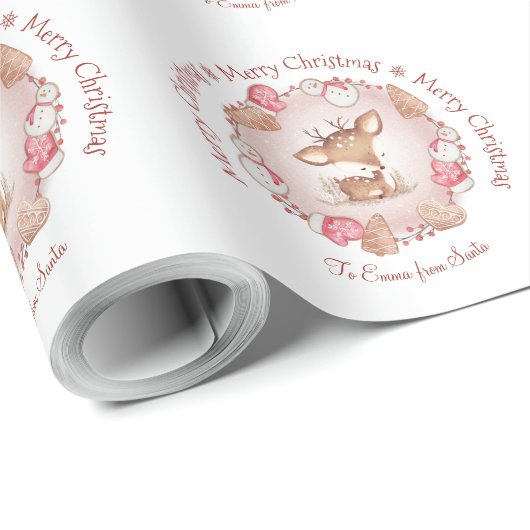 Schattige herten tekst roze kerst inpakpapier (Rol Hoek)