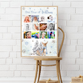 Schattige herten winter eerste jaar foto mijlpaal  poster