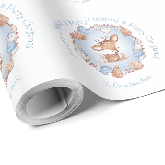 Schattige Hertennaam Jongen Kerst Verpakkingsdocum Cadeaupapier (Rol Hoek)