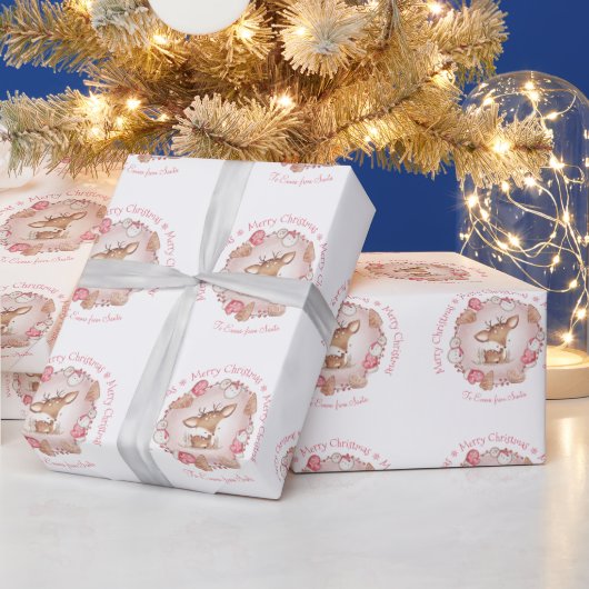 Schattige Hertennaam Roze Kerst Verpakkingsdocumen Cadeaupapier (Feestdagen)