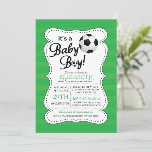 Schattige Het is een Baby Boy Soccer Baby shower Kaart (Staand voorkant)