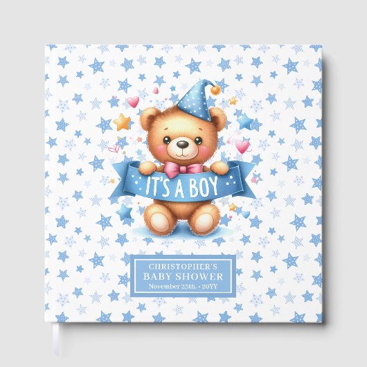 Schattige Het is een baby shower van een teddybeer Gastenboek (Voorkant)
