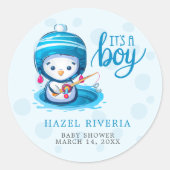Schattige Het is een Boy Blue Penguin Vist Ronde Sticker (Voorkant)