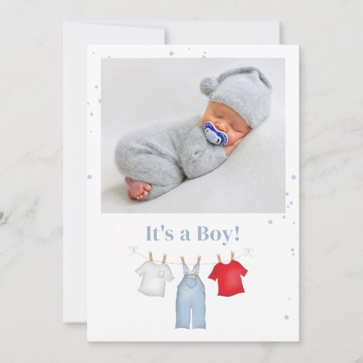 Schattige Het is een Boy Waterverf Clothesline Aankondiging (Voorkant)