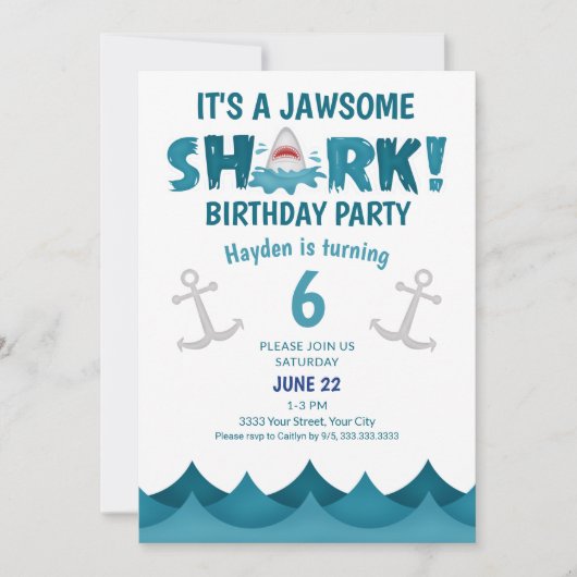 Schattige Het is een Jawsome Shark Birthday Party Kaart (Voorkant)