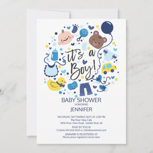 Schattige Het is een jongen! Boys Baby shower Invi Kaart (Voorkant)