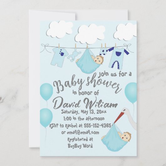 Schattige Het is een Jongen Clothesline Baby showe Save The Date (Voorkant)