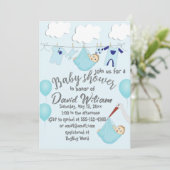 Schattige Het is een Jongen Clothesline Baby showe Save The Date (Staand voorkant)