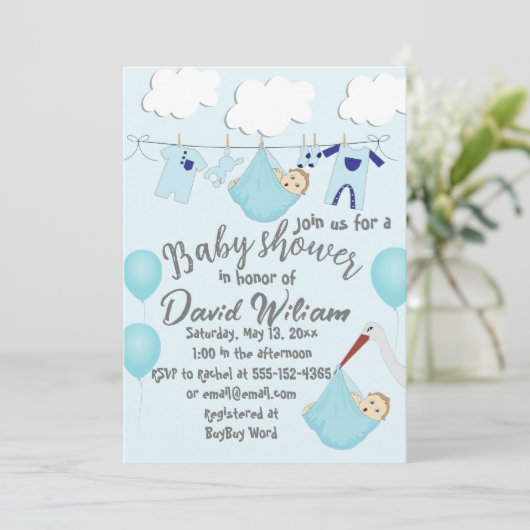 Schattige Het is een Jongen Clothesline Baby showe Save The Date (Staand voorkant)