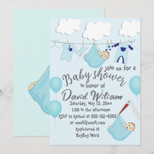 Schattige Het is een Jongen Clothesline Baby showe Save The Date (Voorkant / Achterkant)