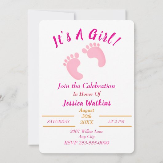Schattige Het is een meisje Tiny Pink Feet Baby sh Kaart (Voorkant)