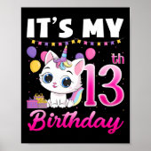 Schattige Het is Mijn 13e Verjaardag Kat Eenhoorn  Poster (Voorkant)