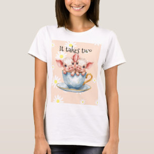 Schattige Het Kost Twee Theekopje Tweeling Biggetj T-shirt