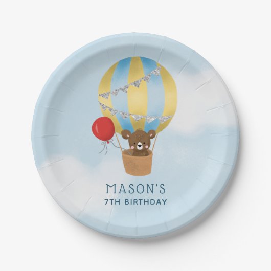 Schattige Hete Luchtballon Jongen Verjaardagsfeest Papieren Bordje (Voorkant)