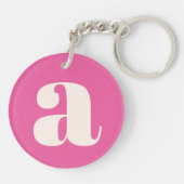 Schattige hete roze aangepaste monogram retro lett sleutelhanger (Achterkant)