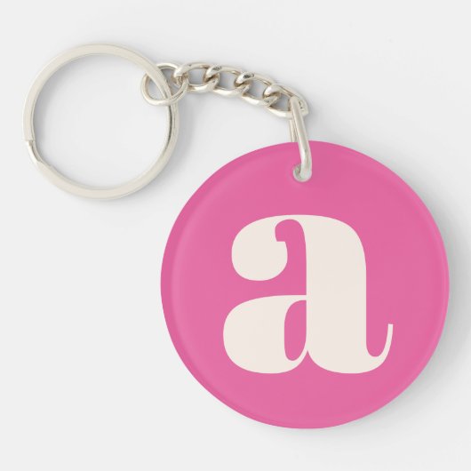 Schattige hete roze aangepaste monogram retro lett sleutelhanger (Voorkant)