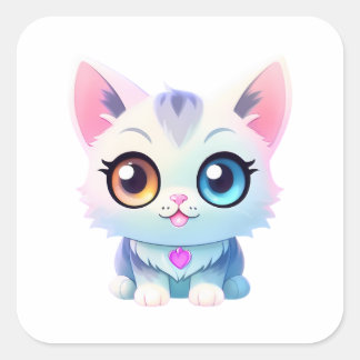 Schattige heterochromatische kat vierkante sticker