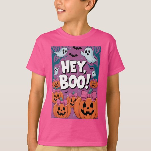 Schattige Hey Boo Funny Ghost Halloween T-shirt (Voorkant)