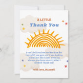 Schattige hier komt de Son Sunshine Baby shower Bedankkaart (Voorkant)