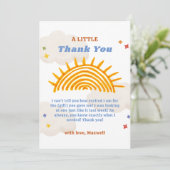 Schattige hier komt de Son Sunshine Baby shower Bedankkaart (Staand voorkant)