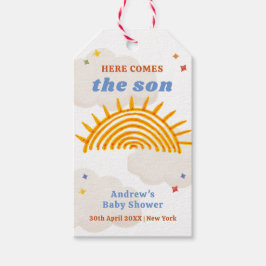 Schattige hier komt de Son Sunshine Baby shower Cadeaulabel