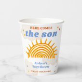Schattige hier komt de Son Sunshine Baby shower Papieren Bekers (Achterkant)