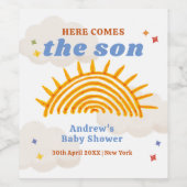 Schattige hier komt de Son Sunshine Baby shower Wijn Etiket (Enkel label)