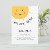 Schattige Hier Komt de Zon Baby shower Kaart (Staand voorkant)