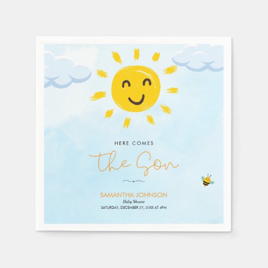 Schattige hier komt de zoon Baby shower papieren s Servet (Voorkant)