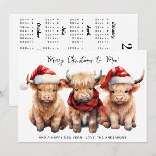 Schattige Highland Koe 2027 Kalender Kerstmis Feestdagenkaart