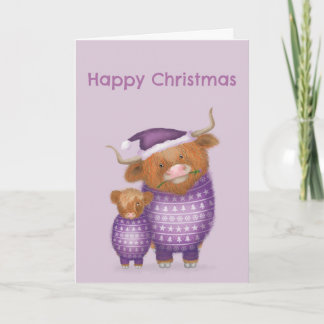 Schattige Highland koe en kalf Kerstkaart Kaart