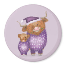 Schattige Highland koe en kalf Kerstmagneet