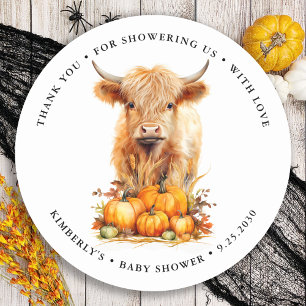 Schattige Highland Koe herfst pompoenen Baby showe Ronde Sticker