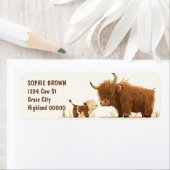 Schattige Highland Koe & Kalf Boerderij Animal Ret Etiket (Insitu)